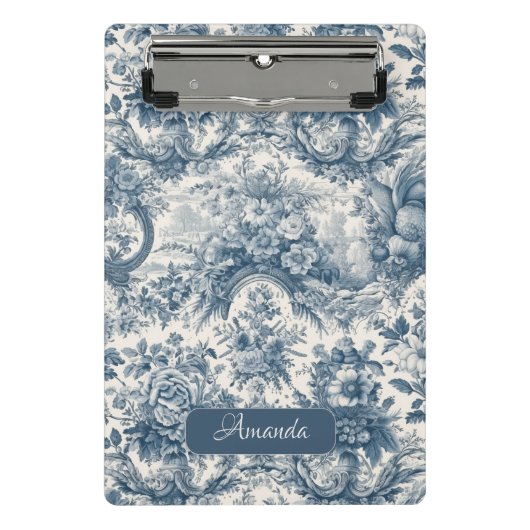 bloemenblauw toile de jouy monogram mini klembord (Voorkant)