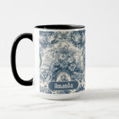  bloemenblauw toile de jouy monogram mok (Links)