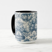  bloemenblauw toile de jouy monogram mok (Voorkant links)
