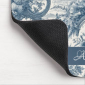 bloemenblauw toile de jouy monogram muismat (Hoek)