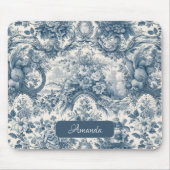 bloemenblauw toile de jouy monogram muismat (Voorkant)