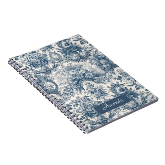  bloemenblauw toile de jouy monogram notitieboek (Rechterzijde)