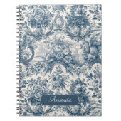  bloemenblauw toile de jouy monogram notitieboek (Voorkant)