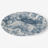  bloemenblauw toile de jouy monogram papieren bordje (Gekanteld)