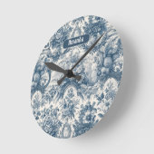 bloemenblauw toile de jouy monogram ronde klok (Hoek)
