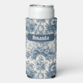 bloemenblauw toile de jouy monogram seltzer blikjeskoeler (Seltzer Achterkant)