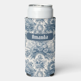  bloemenblauw toile de jouy monogram seltzer blikjeskoeler