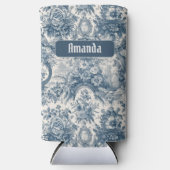 bloemenblauw toile de jouy monogram seltzer blikjeskoeler (Voorkant)