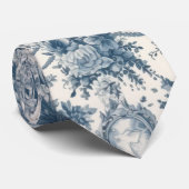bloemenblauw toile de jouy monogram stropdas (Opgerold)