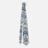 bloemenblauw toile de jouy monogram stropdas (Achterkant)