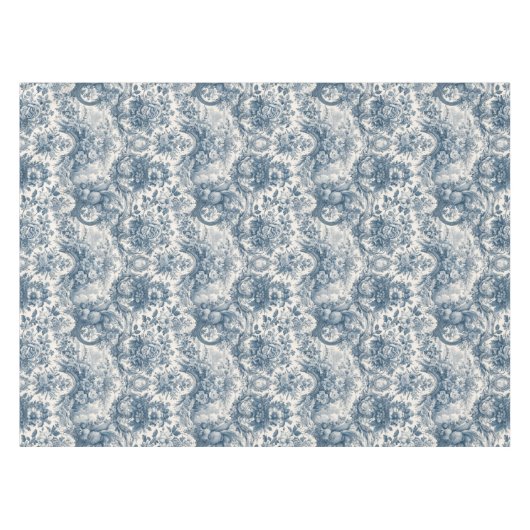 bloemenblauw toile de jouy monogram tafelkleed (Voorkant (Horizontaal))