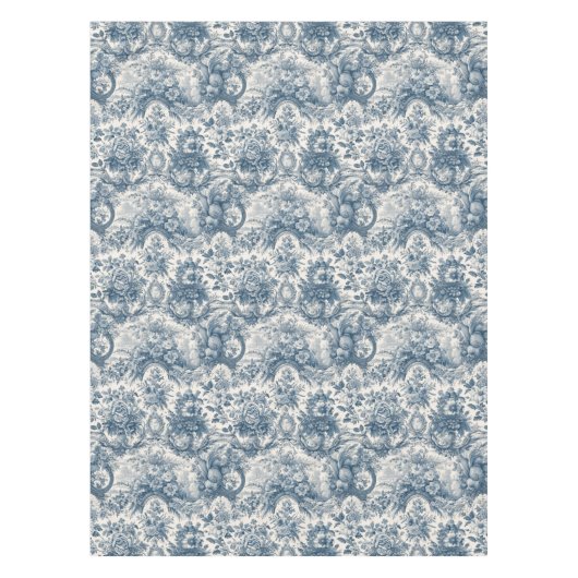 bloemenblauw toile de jouy monogram tafelkleed (Voorkant)