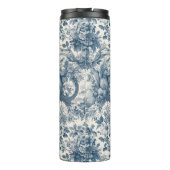  bloemenblauw toile de jouy monogram thermosbeker (Achterkant)