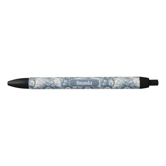 bloemenblauw toile de jouy monogram zwarte inkt pen (Voorkant)