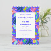 Bloemenblauw tropisch ananas 40e kaart (Staand voorkant)