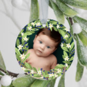 Bloemenblauwe bessen groen krans foto keramisch ornament