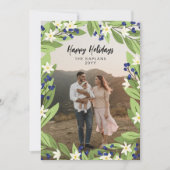 Bloemenblauwe bessen groen Lijst Prettige feestdag Feestdagenkaart (Voorkant)