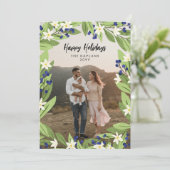 Bloemenblauwe bessen groen Lijst Prettige feestdag Feestdagenkaart (Staand voorkant)