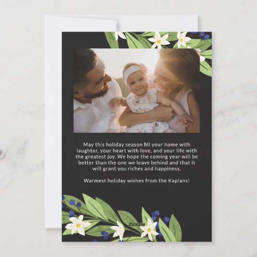 Bloemenblauwe bessen groen Lijst Prettige feestdag Feestdagenkaart (Achterkant)