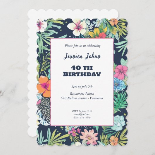 Bloemenblauwe cactus groen 40e kaart (Voorkant / Achterkant)