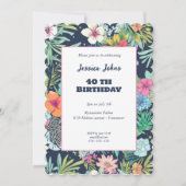 Bloemenblauwe cactus groen 40e kaart (Voorkant)