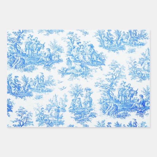  bloemenblauwe turquoise toile jouy inpakpapier vel (Voorkant)