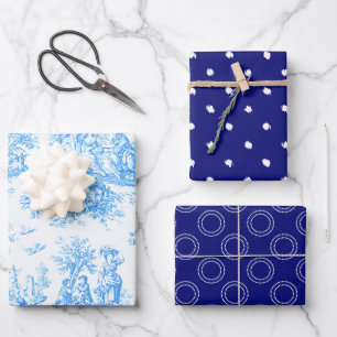 bloemenblauwe turquoise toile jouy inpakpapier vel