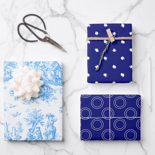 bloemenblauwe turquoise toile jouy inpakpapier vel (Voorkant)