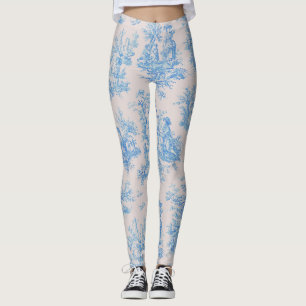  bloemenblauwe turquoise toile jouy leggings