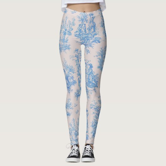  bloemenblauwe turquoise toile jouy leggings (Voorkant)