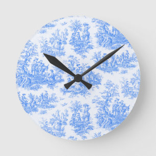 bloemenblauwe turquoise toile jouy ronde klok