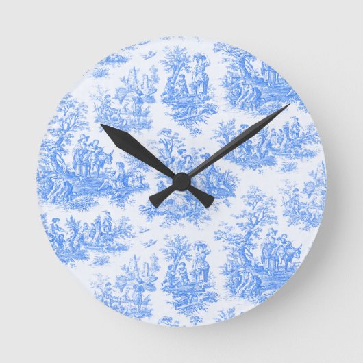 bloemenblauwe turquoise toile jouy ronde klok (Voorkant)