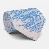 bloemenblauwe turquoise toile jouy stropdas (Opgerold)