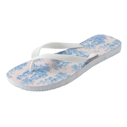 bloemenblauwe turquoise toile jouy teenslippers (Schuin)
