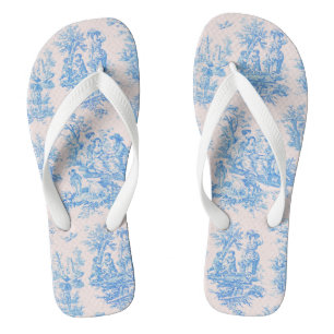 bloemenblauwe turquoise toile jouy teenslippers