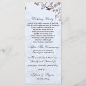 Bloemenblauwe vogelkooi, liefde vogels trouwprogra programmakaart (Achterkant)