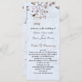 Bloemenblauwe vogelkooi, liefde vogels trouwprogra programmakaart (Voorkant / Achterkant)