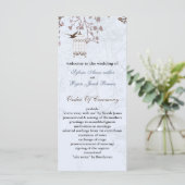 Bloemenblauwe vogelkooi, liefde vogels trouwprogra programmakaart (Staand voorkant)