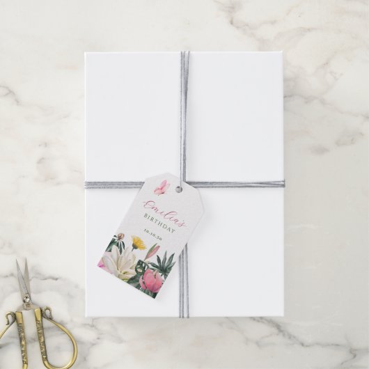 Bloemenbloei waterverf cadeaulabel (Met Touw)