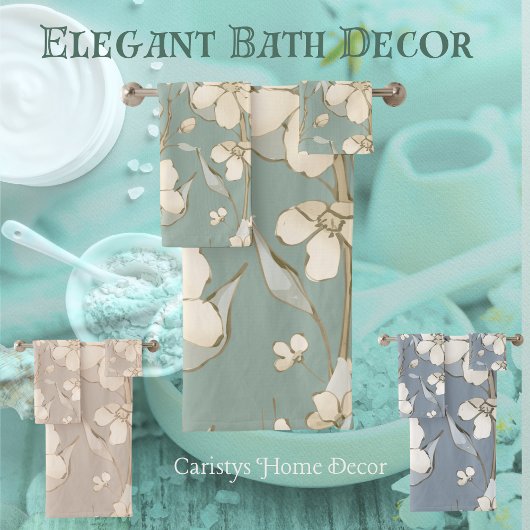 Bloemenbloemblaadjes crème tinten op Bord GreenTea Bad Handdoek