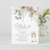 Bloemenbloemblaadjes en Prosecco Blauwgroen Vrijge Kaart (Staand voorkant)