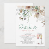 Bloemenbloemblaadjes en Prosecco Blauwgroen Vrijge Kaart (Voorkant / Achterkant)