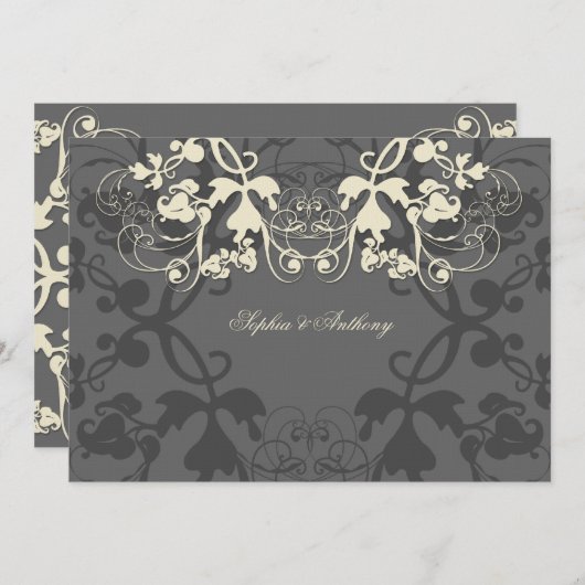 bloemenbloemenrijke ivoor bruiloft uitnodiging (Voorkant / Achterkant)