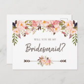 Bloemenblush Boho Chic, jij wordt mijn bruidsmeisj Feestdagenkaart (Voorkant / Achterkant)