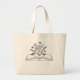 Bloemenboek Boho Line Art Grote Tote Bag