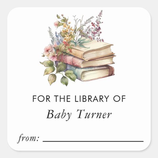 Bloemenboeken | Baby shower Bookplate Sticker (Voorkant)