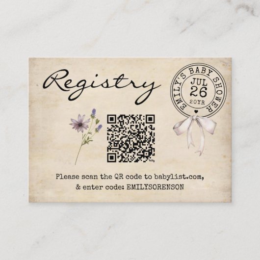  Bloemenboeken Baby shower Registry QR Code Informatiekaartje (Voorkant)