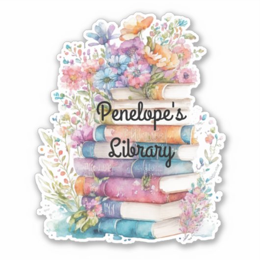 Bloemenboeken Bibliotheek Custom-Cut Vinyl Sticker (Voorkant)