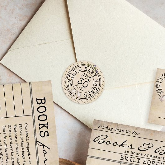  Bloemenboeken Bow Library Kaart Baby shower Ronde Sticker