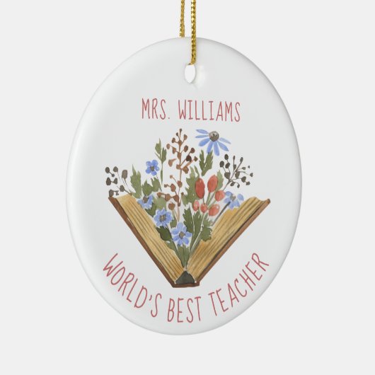 Bloemenboeken de beste leraar ter wereld keramisch ornament (Rechts)